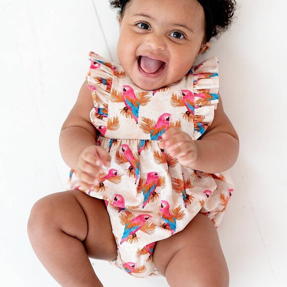 Amelia Romper in Parrots Baby Bubble - Picture 2 of 4